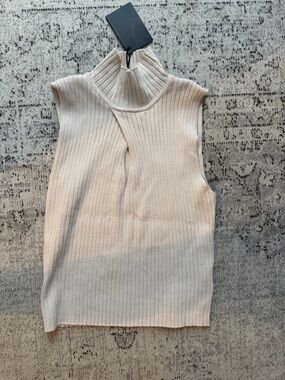 Area Stars Sleeveless Ribbed Mock Neck Sweater Vest - Cream